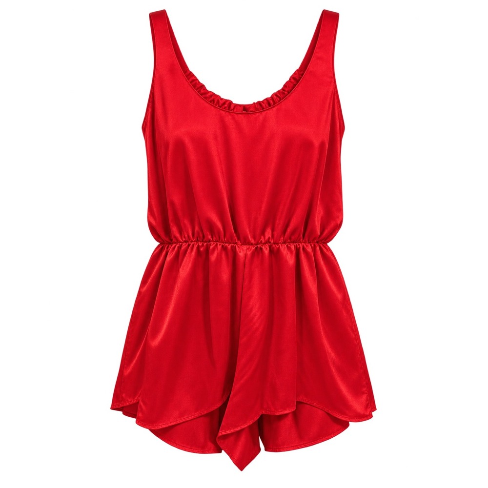 Victoria's Secret Romper Medium Red Satin Tie Back Tulip Hem Lingerie Teddy